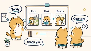 Ilustrasi titik belajar "Presentasi singkat dan bercerita" untuk Bahasa Inggris SD Indonesia Kelas 6