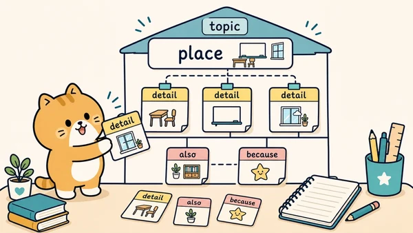 Ilustrasi titik belajar "Menulis paragraf deskriptif" untuk Bahasa Inggris SD Indonesia Kelas 5